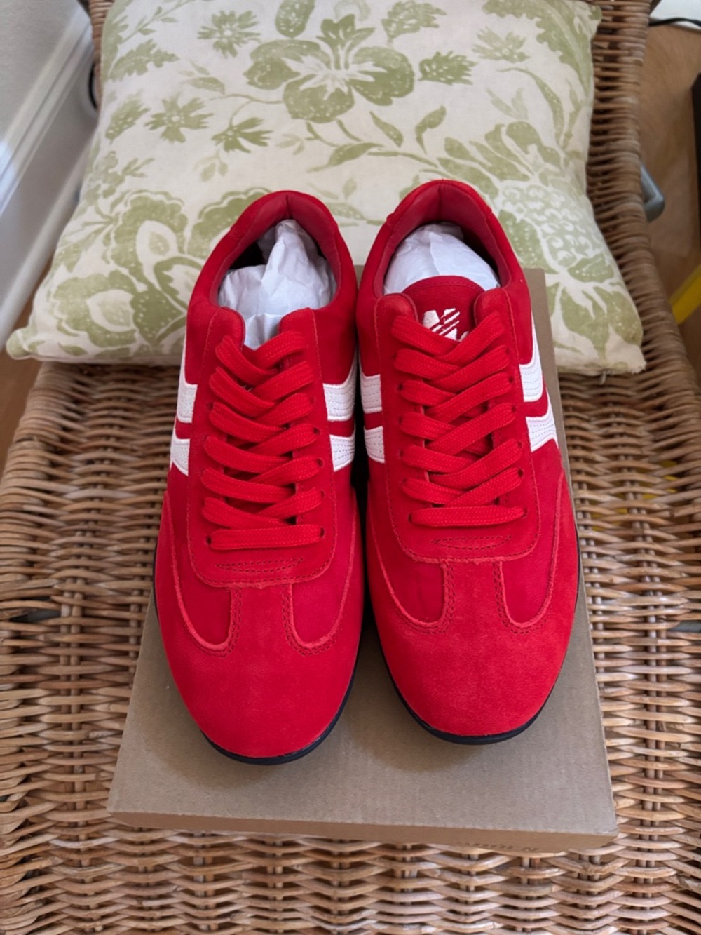 Red Women’s Suede Athletic Sneakers - White Accent. SteveMadden